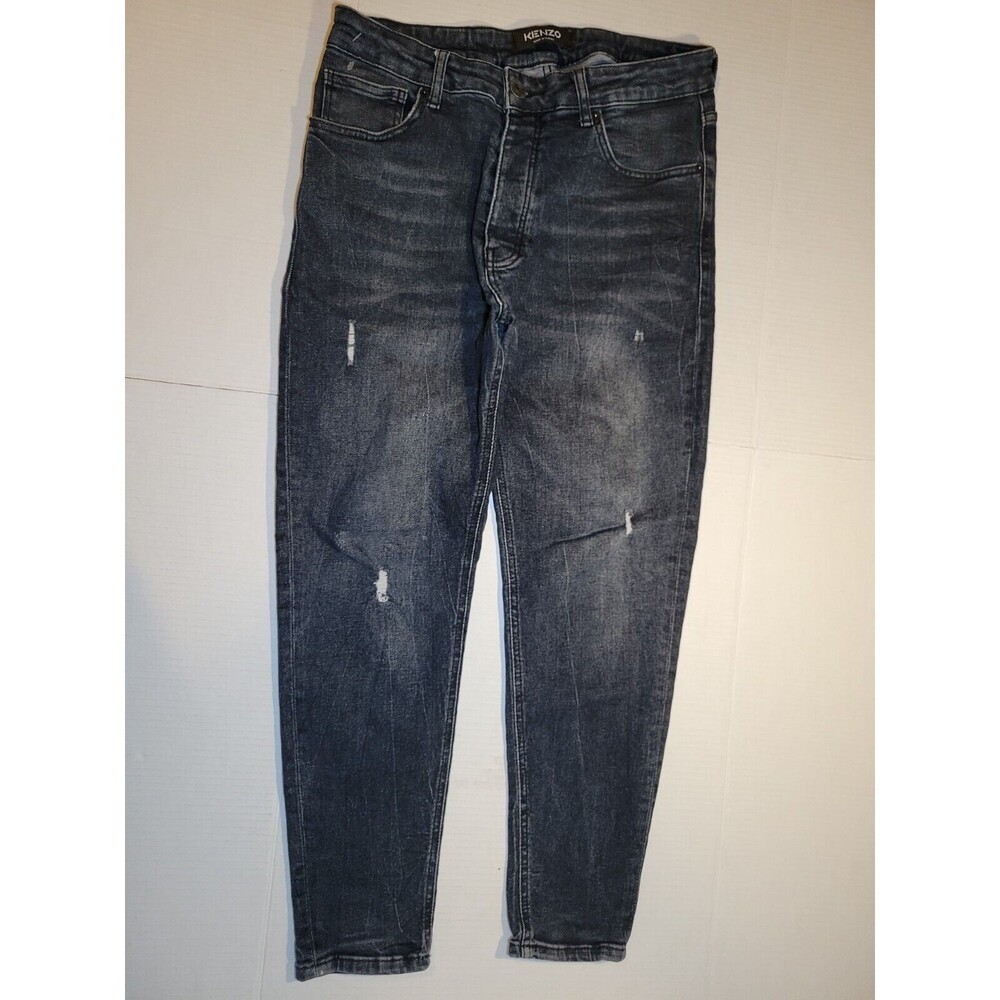 Kenzo Distressed Black Gray Jeans Button Fly Ripped Skinny Fit Womens Size‎ W34